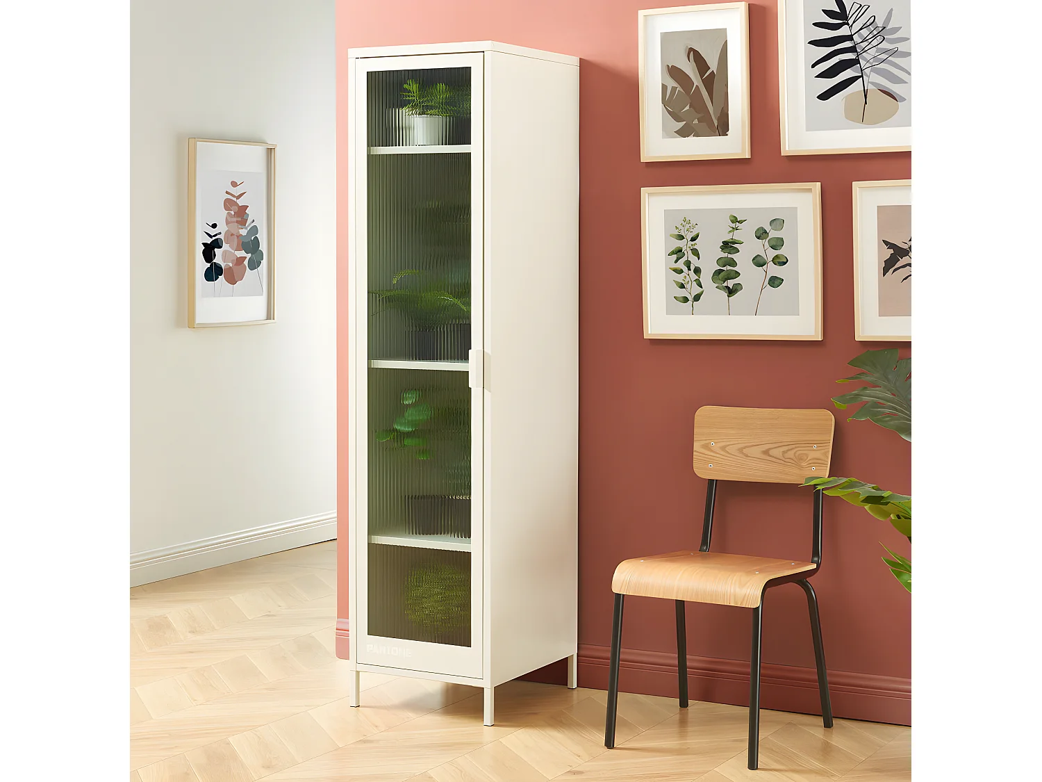 Nino - Colonne de rangement 1 porte en métal PANTONE H180cm - Beige