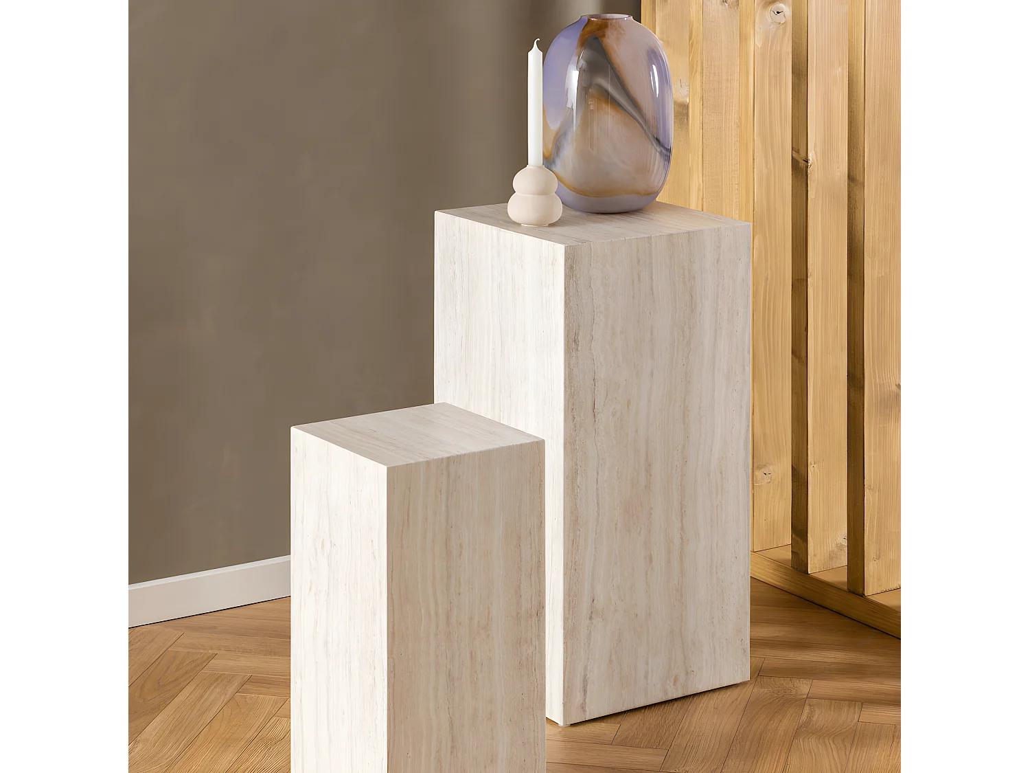 Papilio - Lot de 2 sellettes effet travertin - Beige