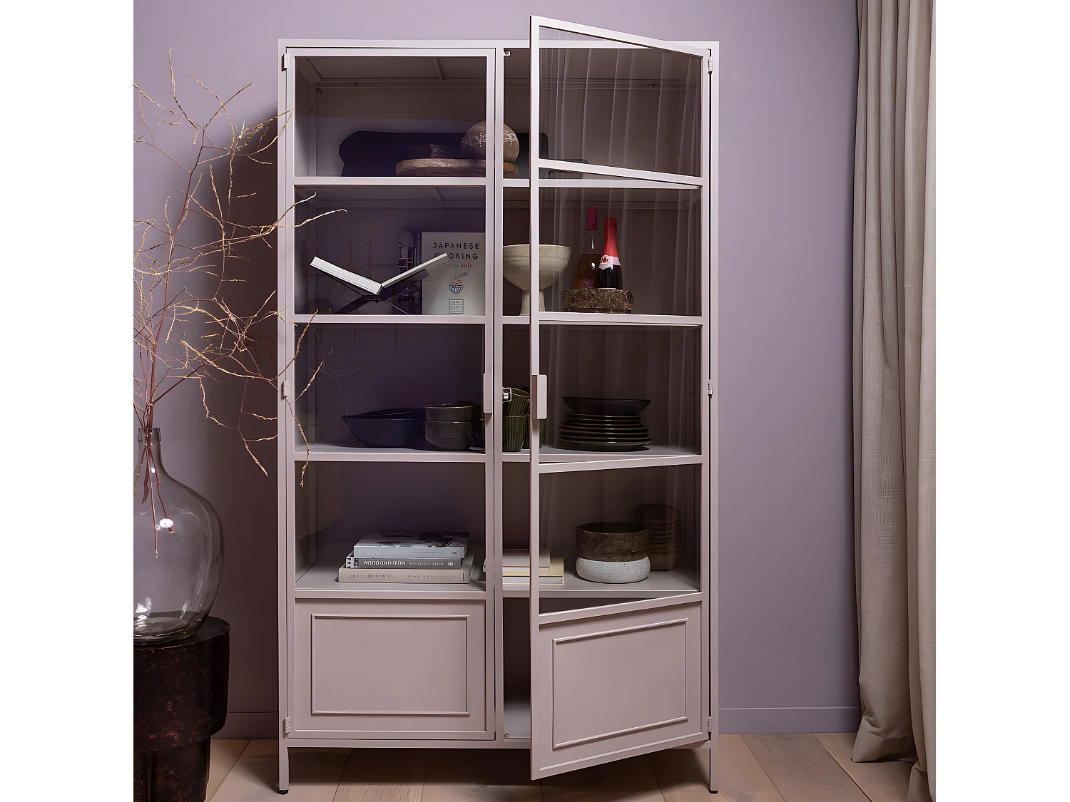 Ronja - Vaisselier 2 portes en verre et métal H189cm - Vieux rose