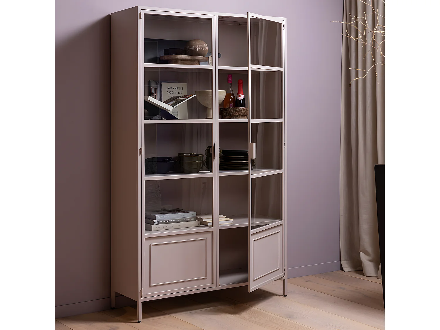 Ronja - Vaisselier 2 portes en verre et métal H189cm - Vieux rose