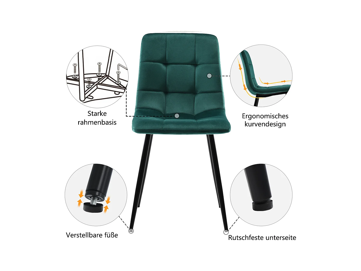 Conjunto Mesa y Sillas Mesa de comedor 117x68x75 cm Blanca con patas Doradas + 4 sillas Terciopelo Verde