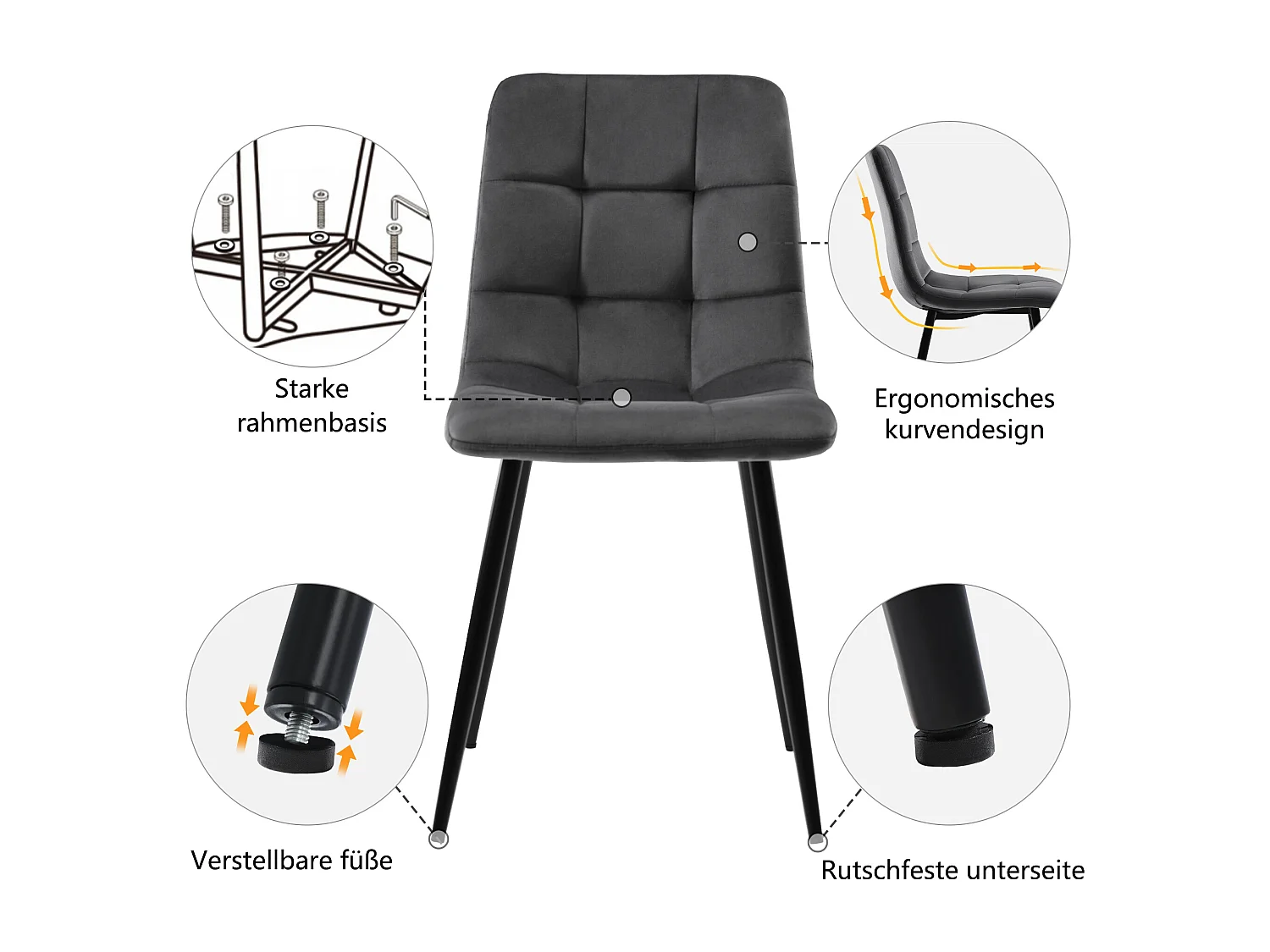 Conjunto Mesa y Sillas Mesa de comedor 117x68x75 cm Blanca con patas Doradas + 4 sillas Terciopelo Gris