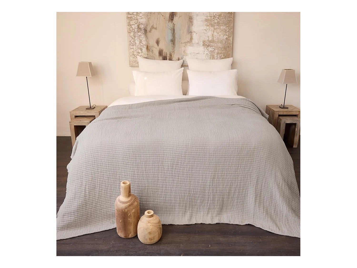 Plaid 125x180 cm en coton lavé SEVILLE gris bronze
