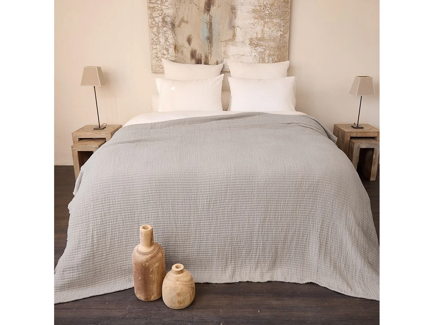 Plaid 125x180 cm en coton lavé SEVILLE gris bronze
