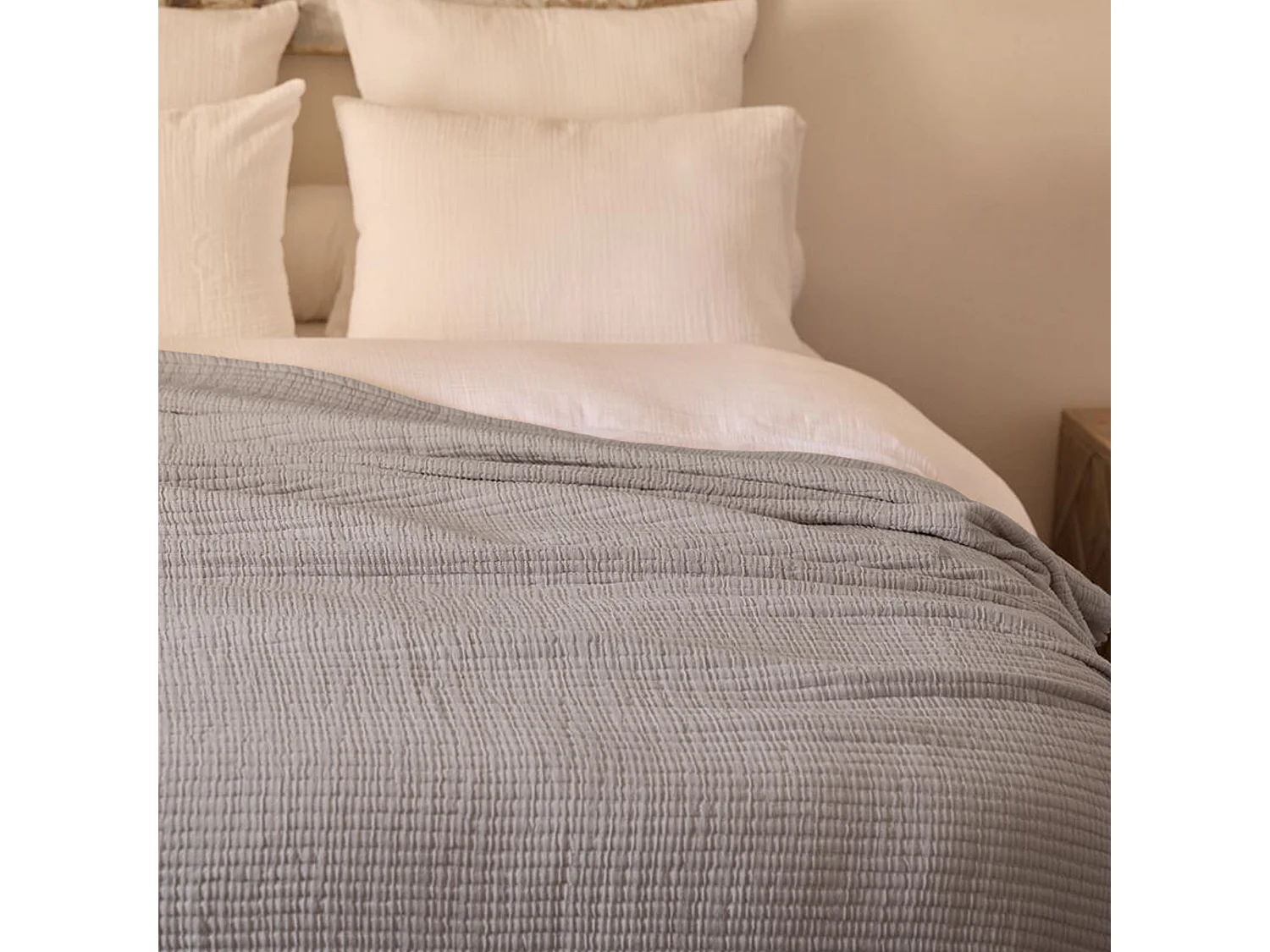 Plaid 125x180 cm en coton lavé SEVILLE gris bronze