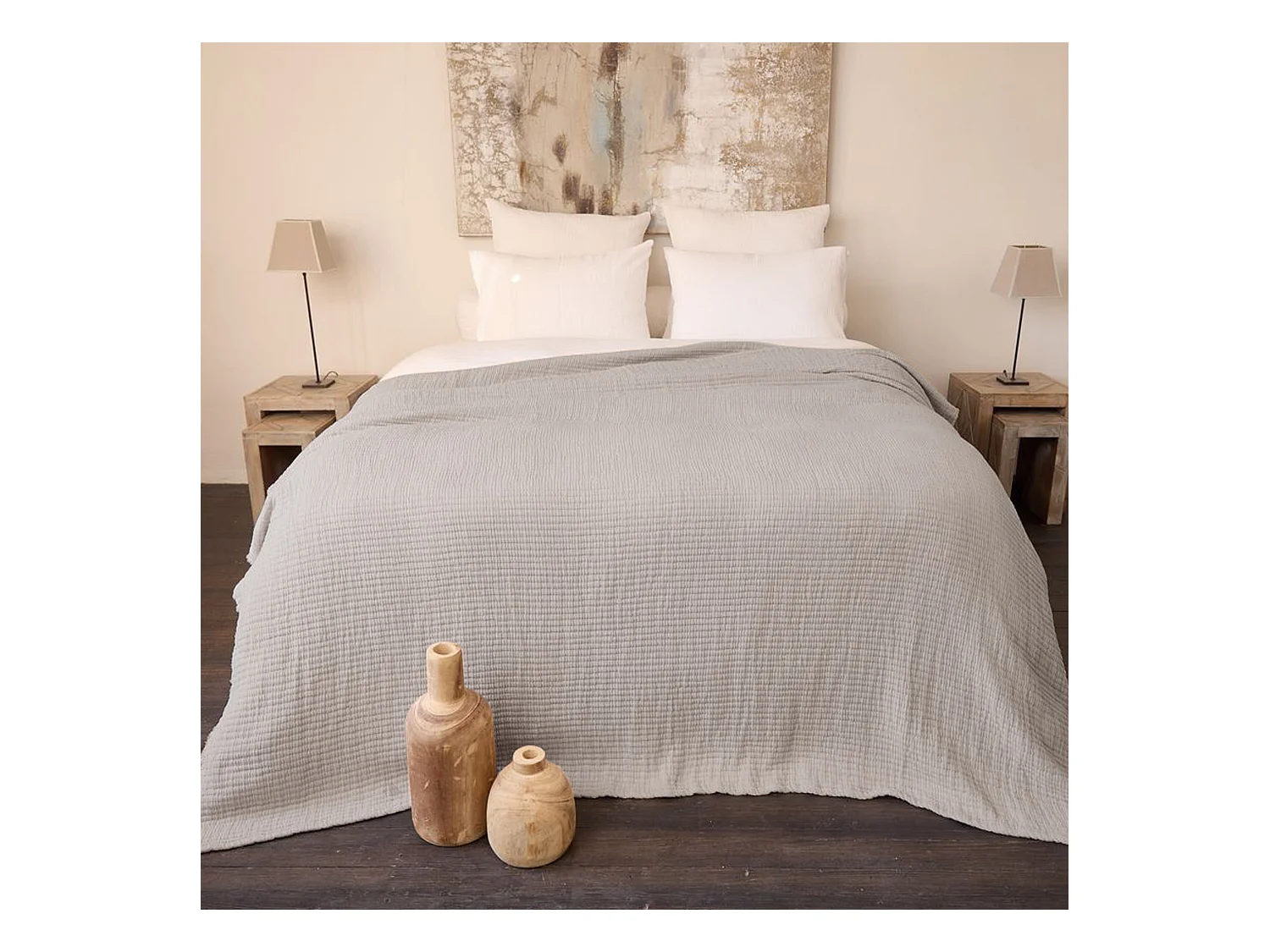 Dessus de lit 180x250 cm en coton lavé SEVILLE gris bronze