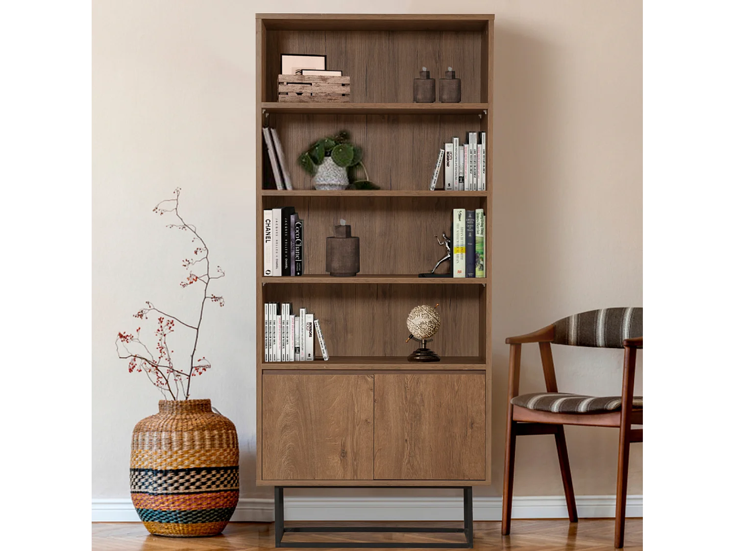 Industrielles Bücherregal aus Holz und Schwarz HAYE