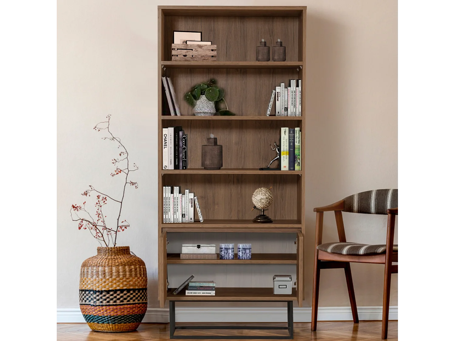 Industrielles Bücherregal aus Holz und Schwarz HAYE