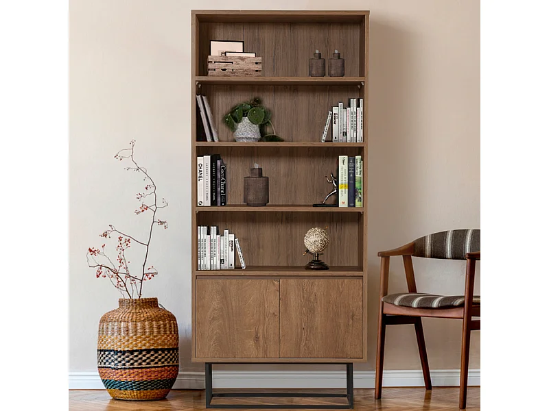 Libreria industriale in legno e nero HAYE