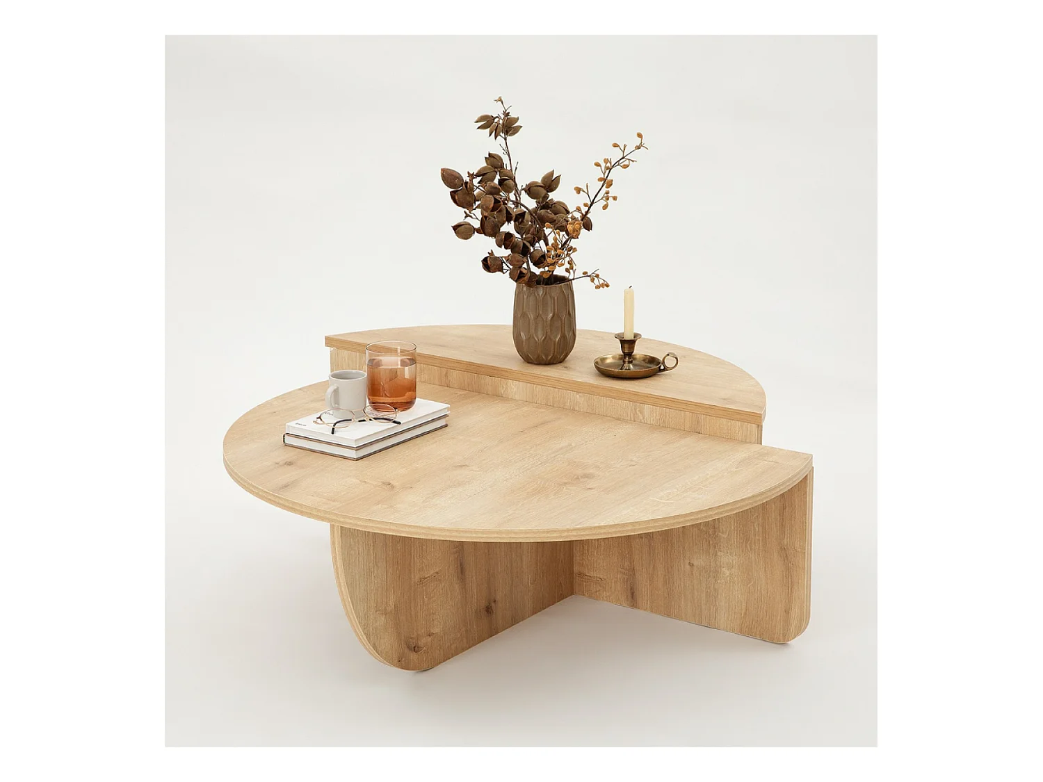 Mesa de centro redonda de design em madeira CARLOW com arrumação - Nogueira