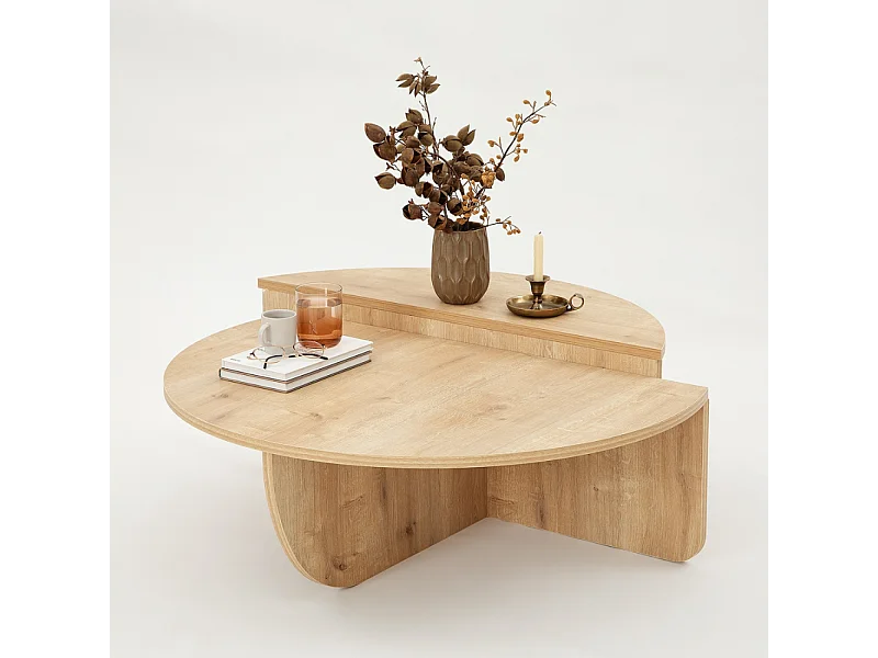 Ronde design salontafel van hout CARLOW met opbergruimte - Walnoot