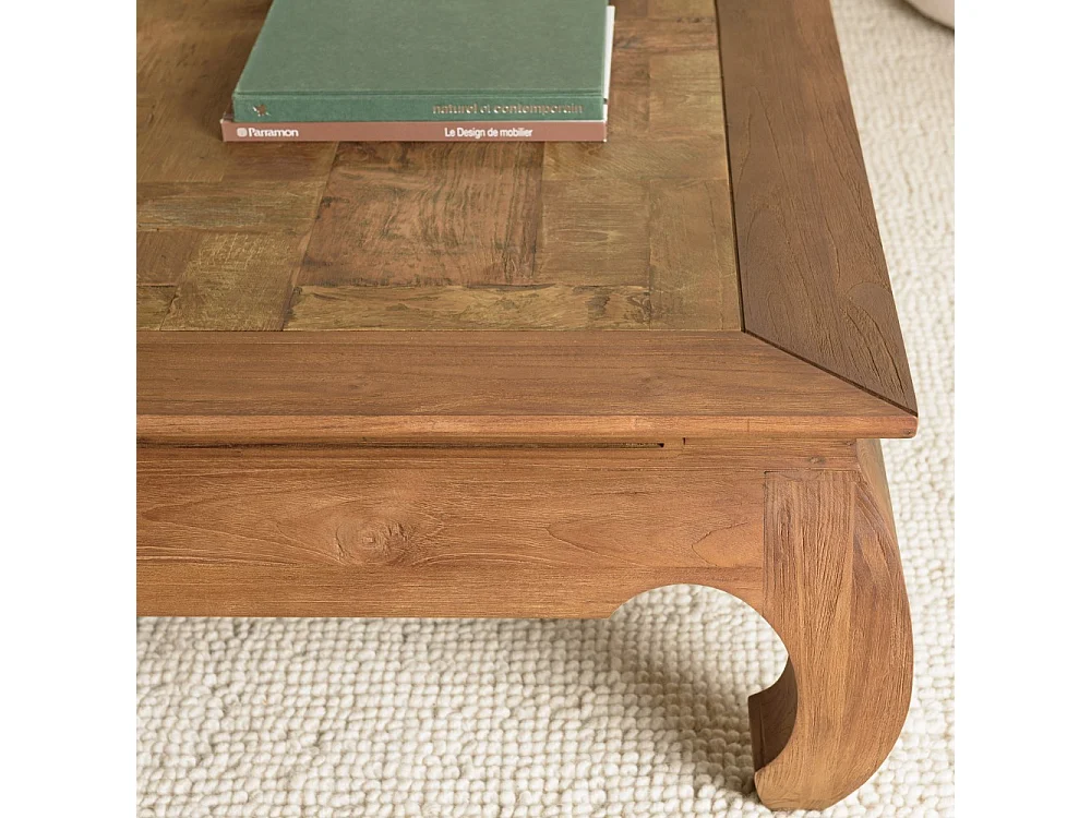 SIXTINE - Table opium 120x120cm bois de teck recyclé plateau mosaïque