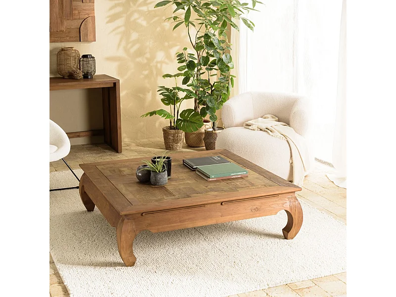 SIXTINE - Table opium 120x120cm bois de teck recyclé plateau mosaïque