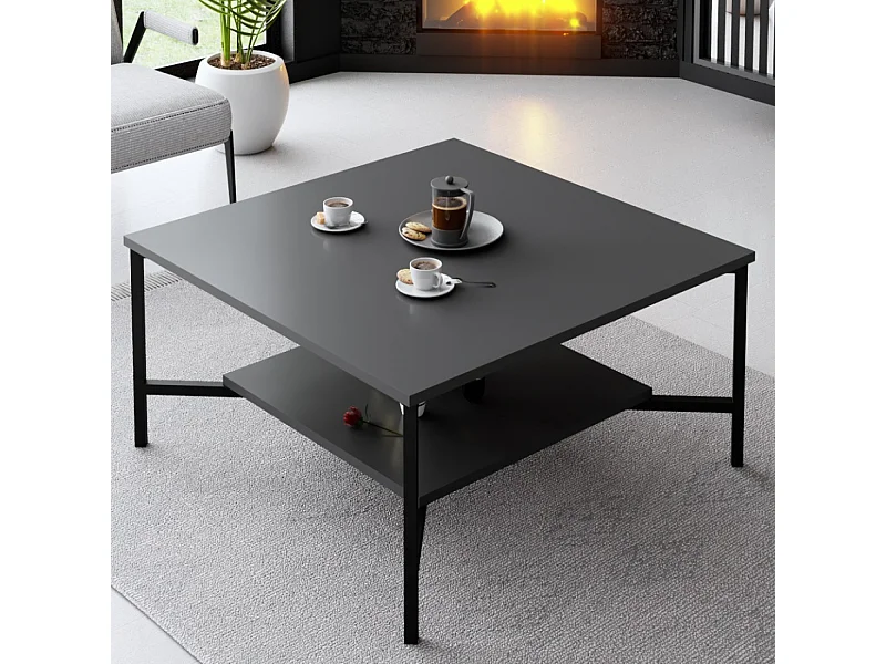 Industrieller quadratischer Couchtisch schwarz TROMSO