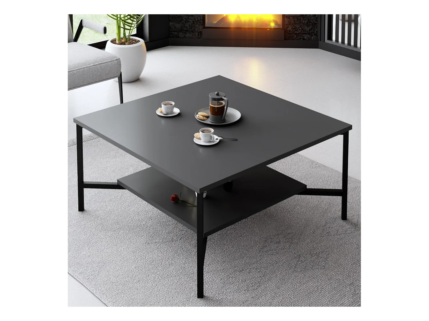Table basse industrielle carrée noire TROMSO