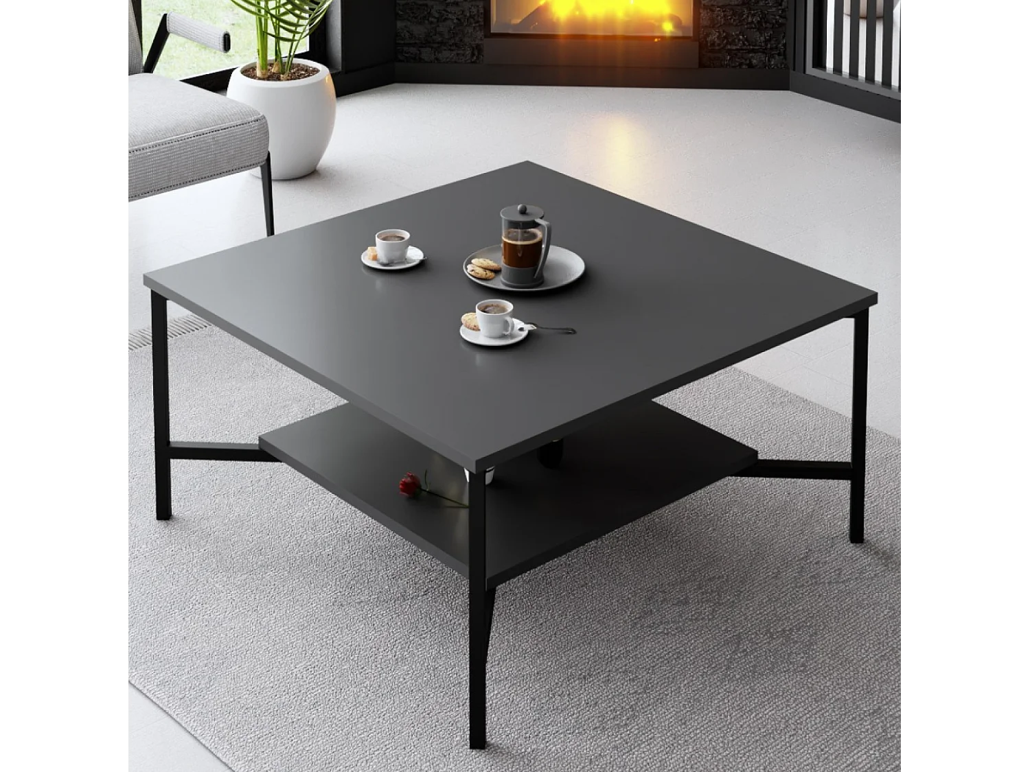 Table basse industrielle carrée noire TROMSO