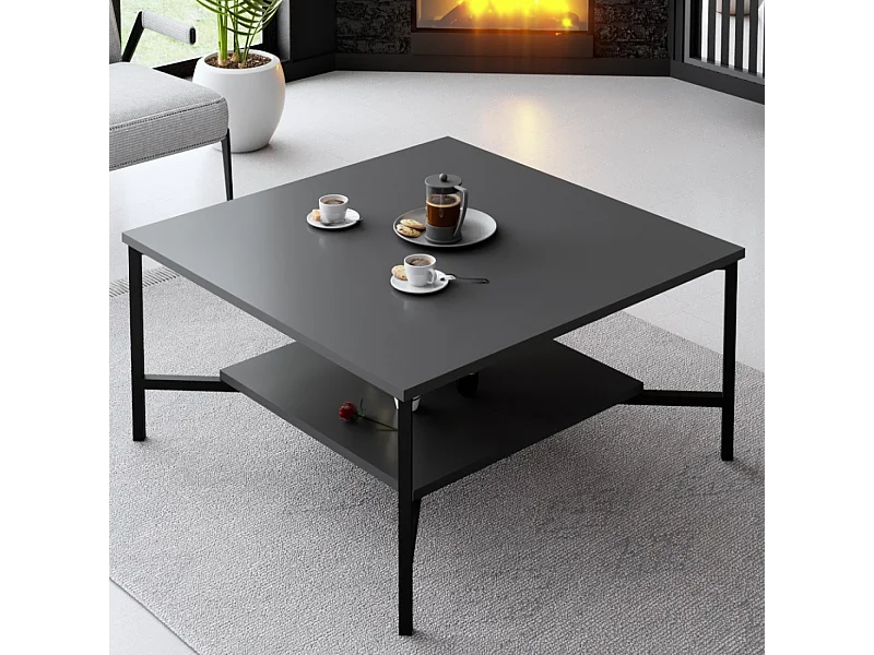 Industrieller quadratischer Couchtisch schwarz TROMSO