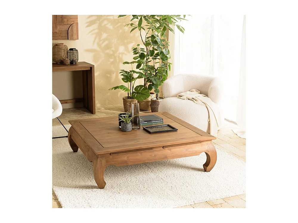 SIXTINE - Table opium 120x120cm en bois de teck recyclé massif