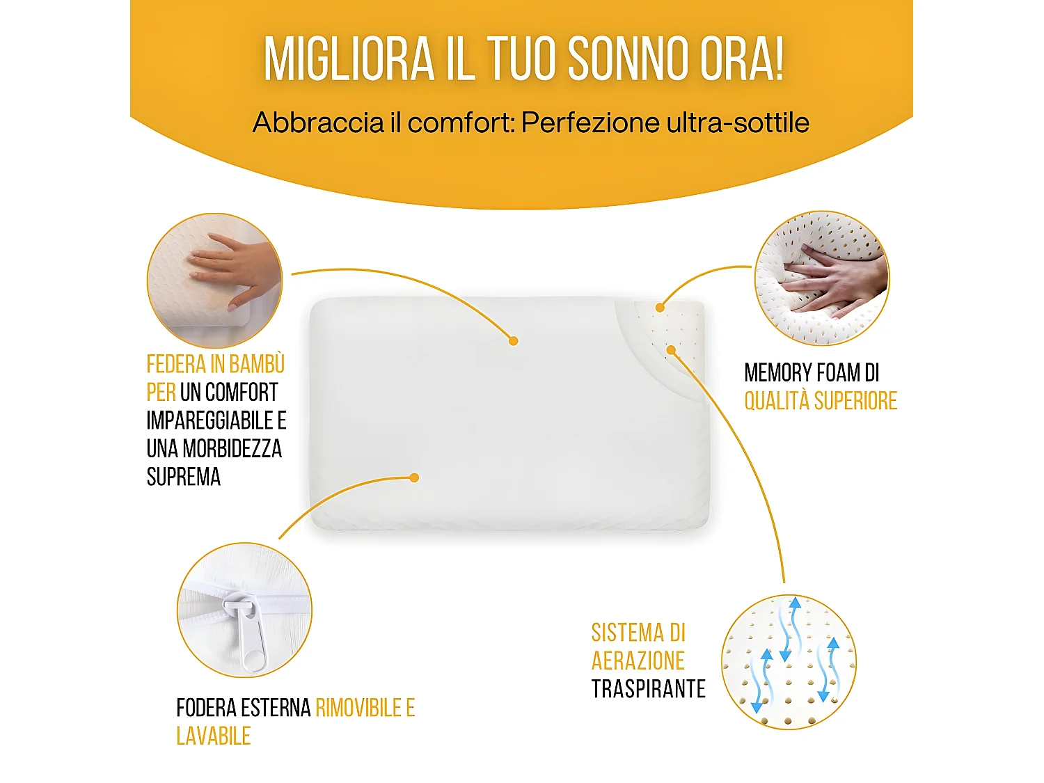Cuscino EXTRA PIATTO per chi dorme sulla pancia L e federa in bambù – 58x38x7 - INPHYSIO