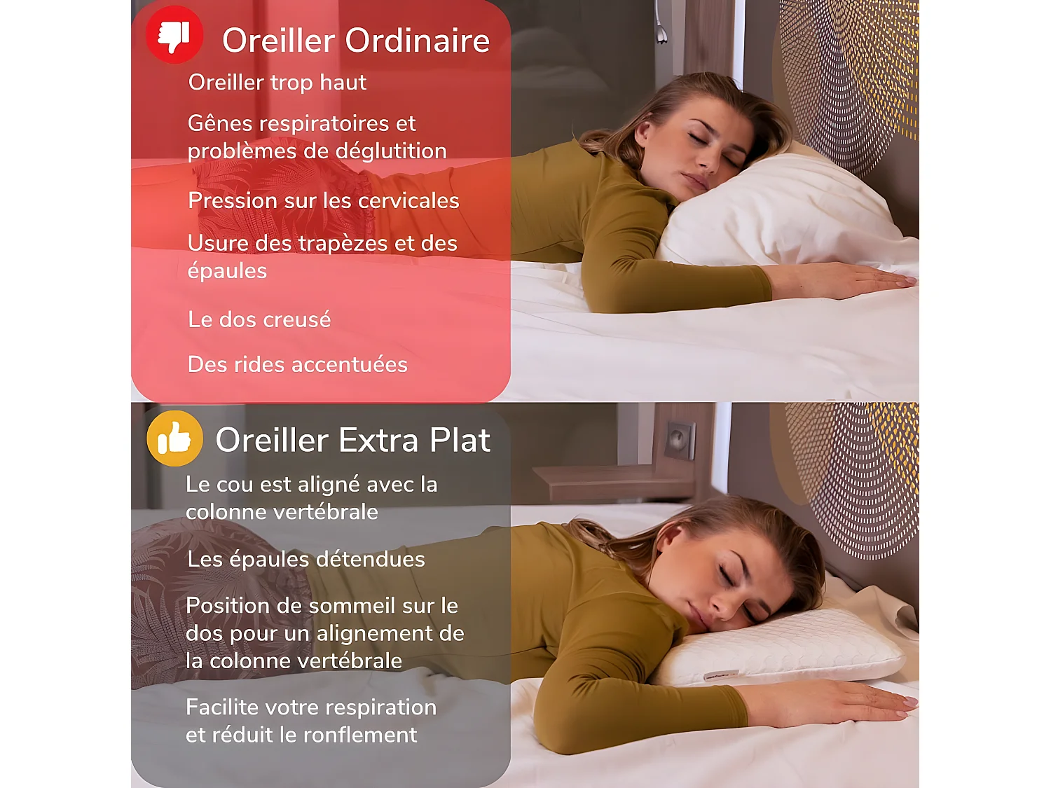 Cuscino EXTRA PIATTO per chi dorme sulla pancia L e federa in bambù – 58x38x7 - INPHYSIO