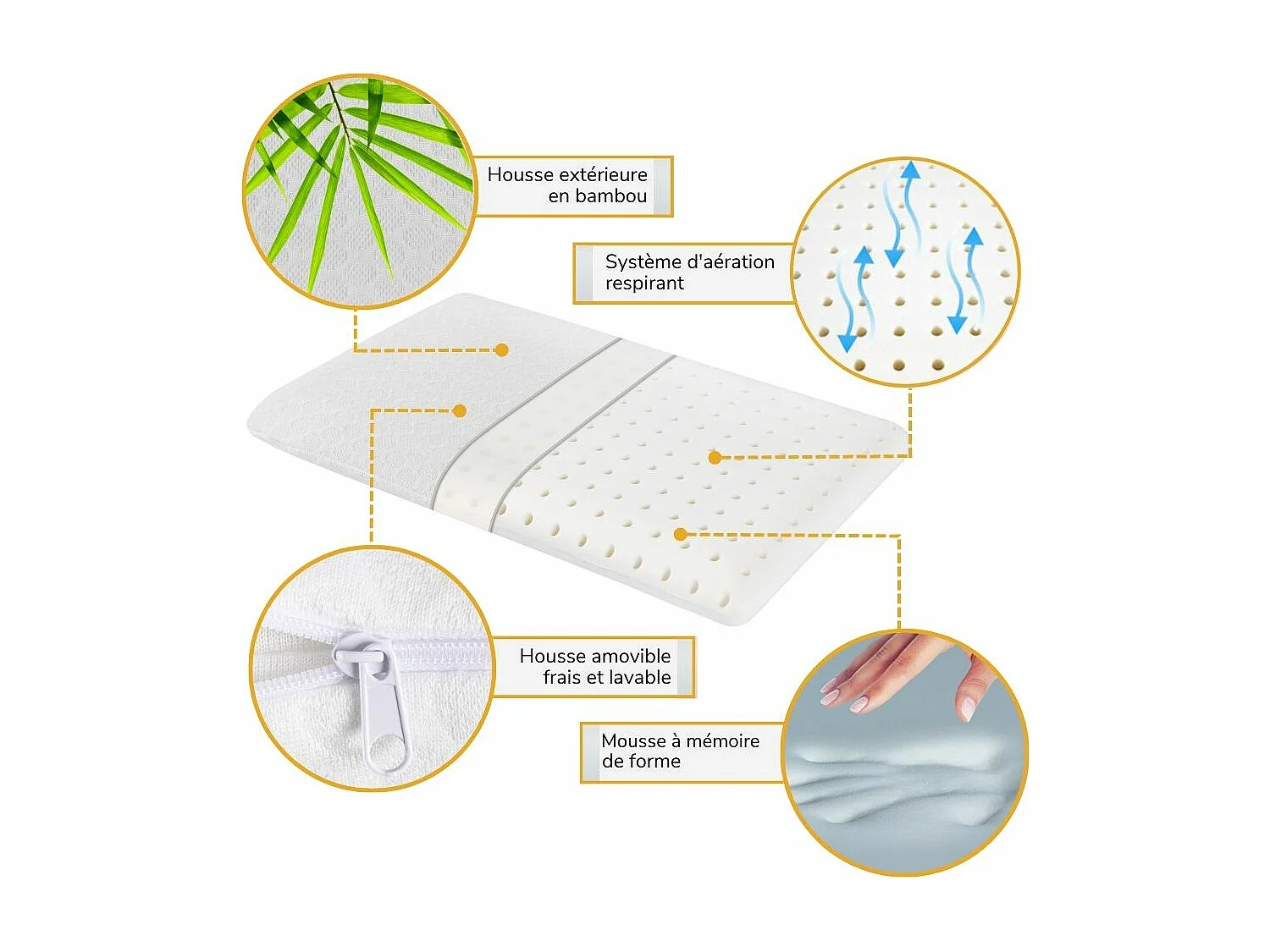Cuscino EXTRA PIATTO per chi dorme sulla pancia L e federa in bambù – 58x38x7 - INPHYSIO