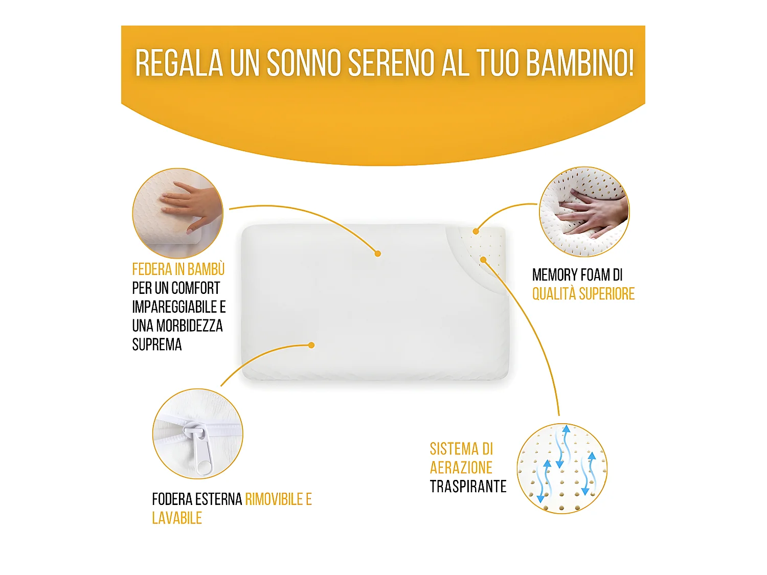 Almohada infantil transpirable de tejido de bambú 50x30x5,5 con funda de bambú adicional INPHYSIO