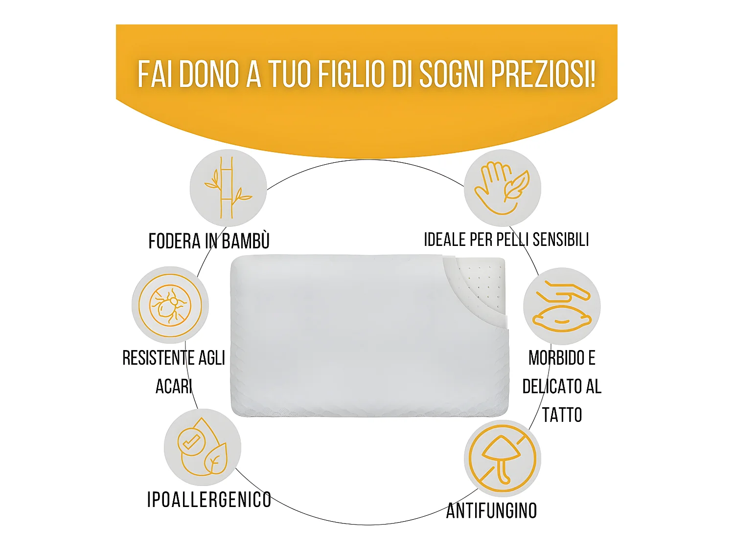 Almohada infantil transpirable de tejido de bambú 50x30x5,5 con funda de bambú adicional INPHYSIO