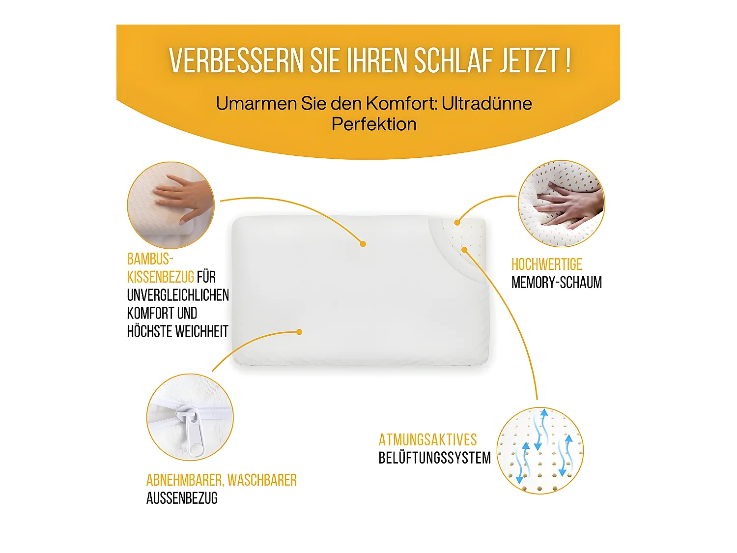 Cuscino EXTRA PIATTO per chi dorme sulla pancia S e federa extra in bambù – 50x30x5,5 - INPHYSIO