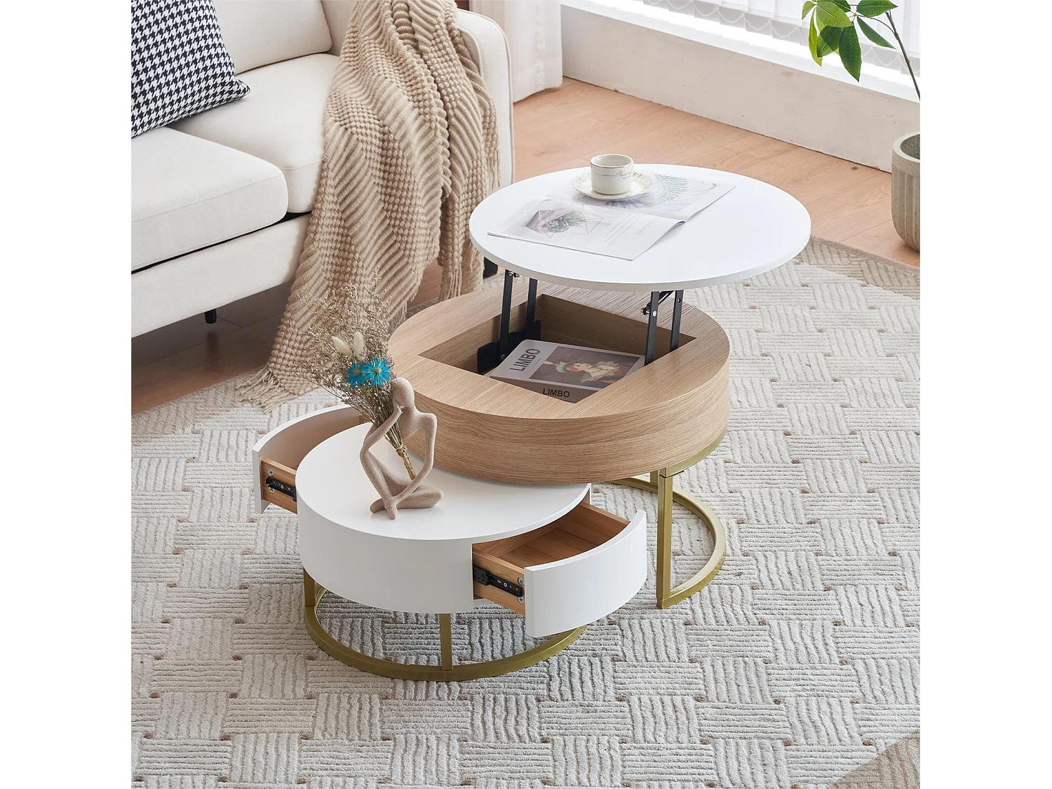 Zestaw 2 stolików nocnych z wysuwanymi szufladami - z MDF - Naturalny i Biały