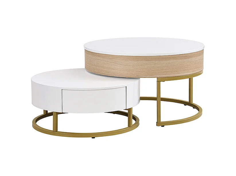 Zestaw 2 stolików nocnych z wysuwanymi szufladami - z MDF - Naturalny i Biały