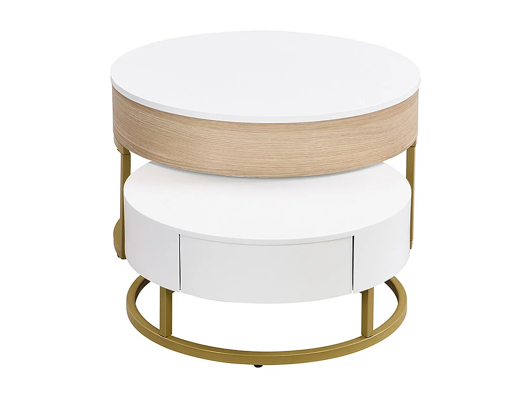 Lot de 2 tables gigognes revelables - avec 2 tirioirs - en MDF - Naturel & Blanc