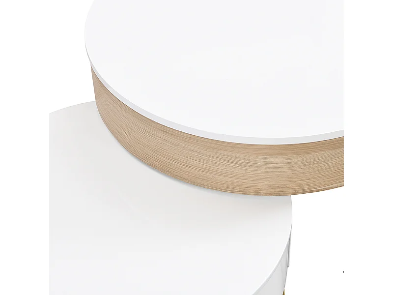 Lot de 2 tables gigognes revelables - avec 2 tirioirs - en MDF - Naturel & Blanc