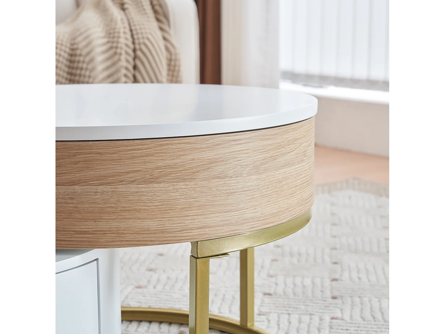 Lot de 2 tables gigognes revelables - avec 2 tirioirs - en MDF - Naturel & Blanc