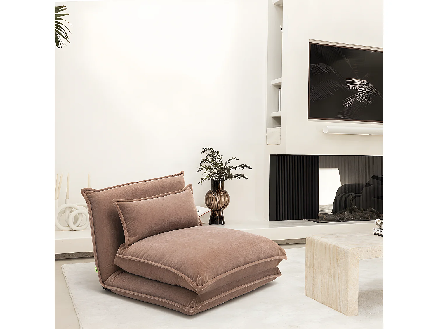 Nala - Chauffeuse convertible 1 personne en tissu chenille - Rose blush