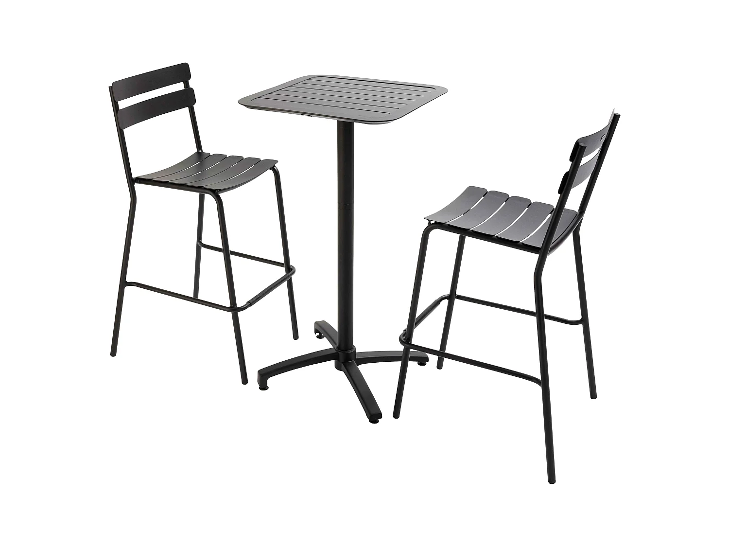 Ensemble table haute de terrasse et 2 chaises en aluminium noir