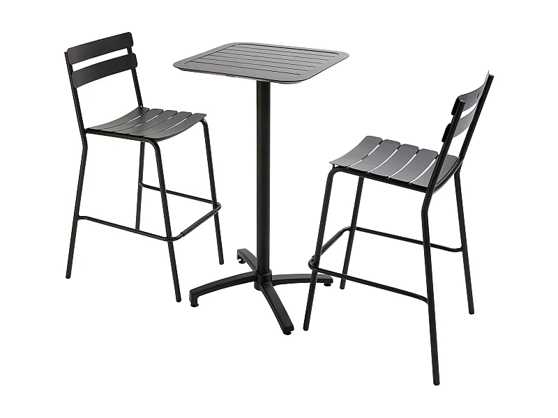 Ensemble table haute de terrasse et 2 chaises en aluminium noir