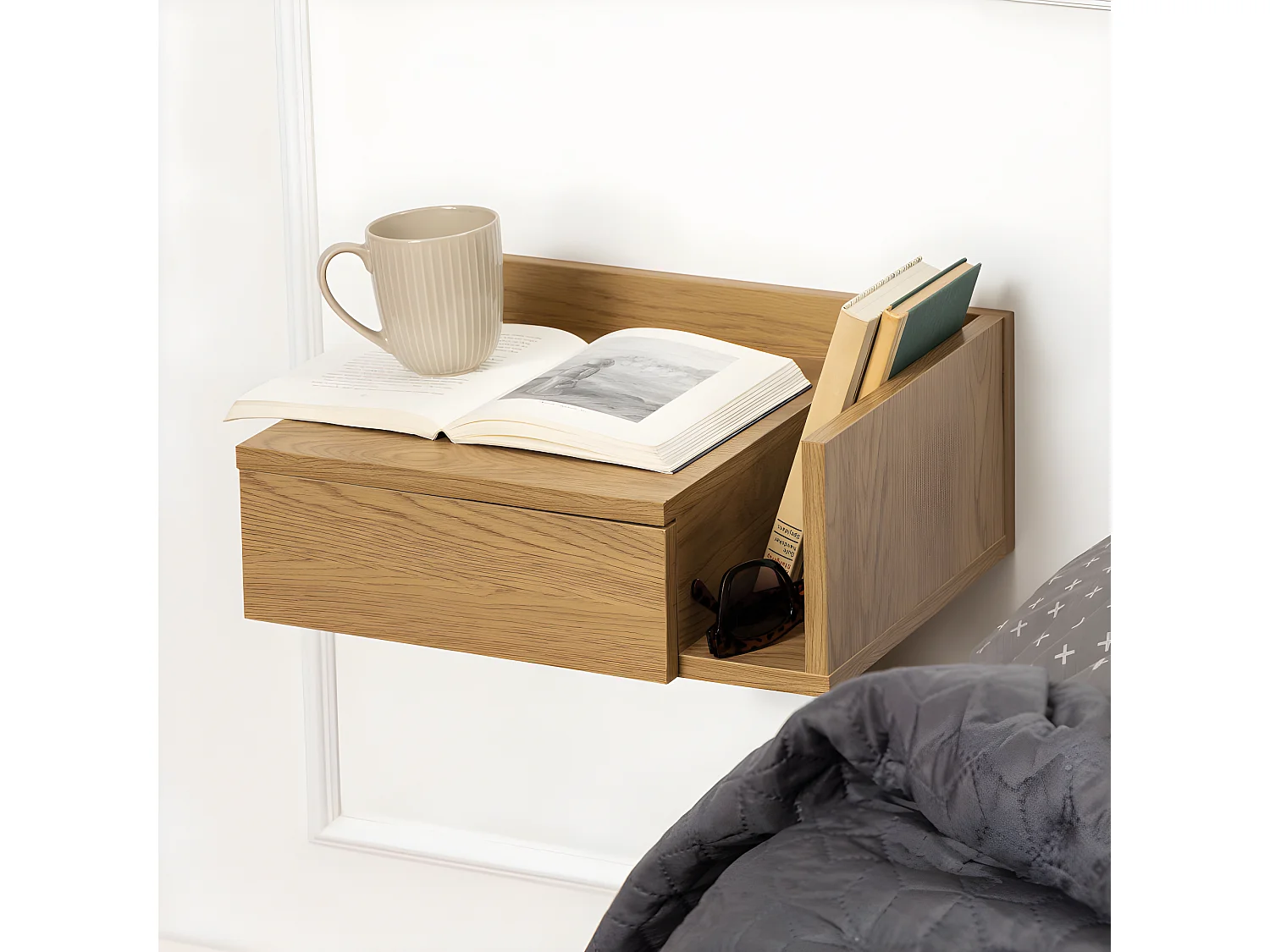 Kamichi - Table de chevet murale réversible en bois - Bois clair