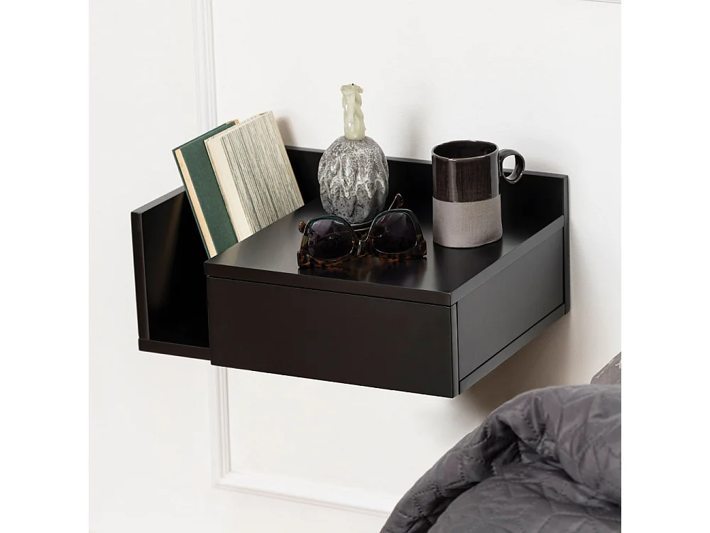 Kamichi - Table de chevet murale réversible en bois - Noir