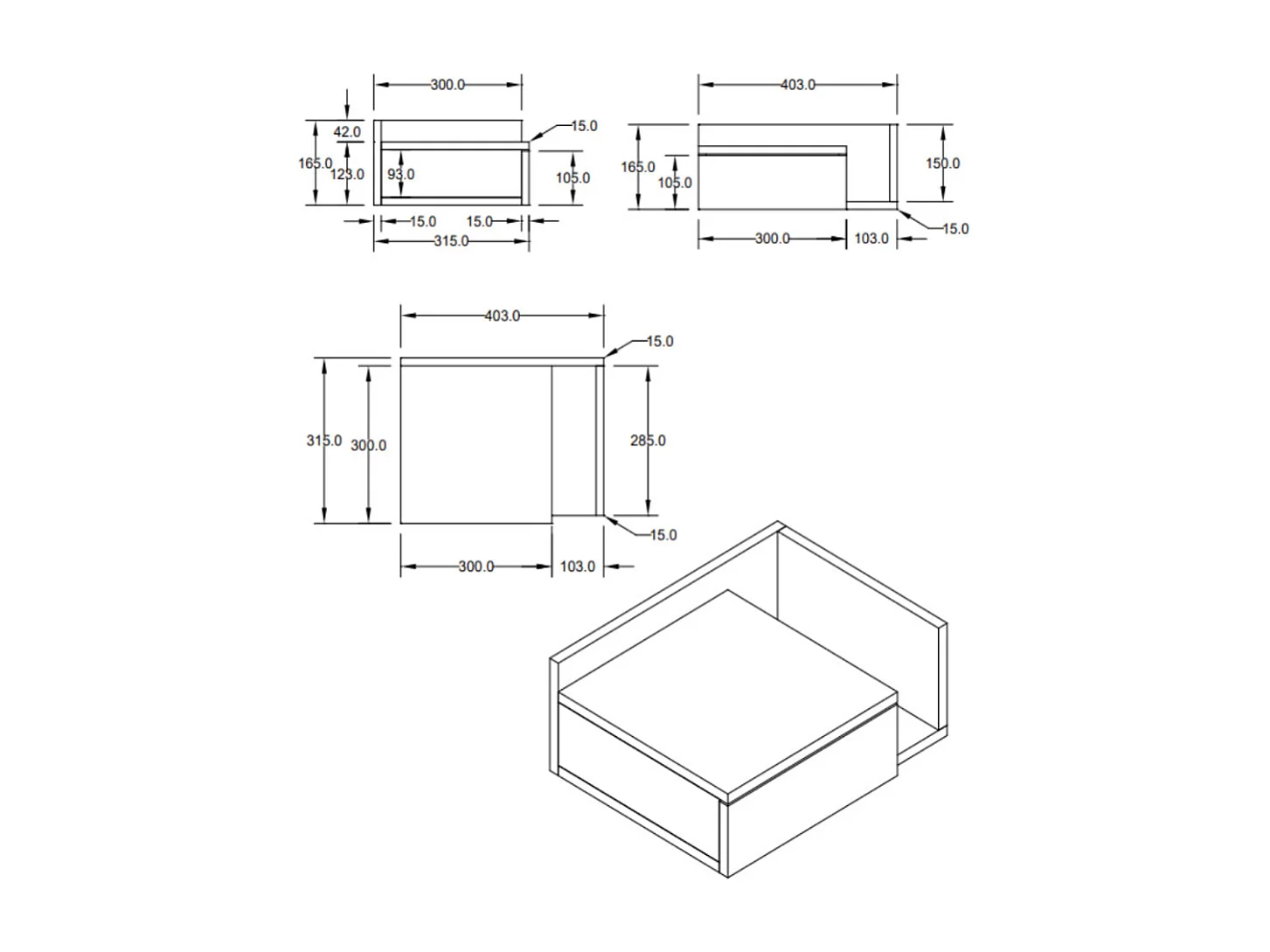 Kamichi - Table de chevet murale réversible en bois - Noir