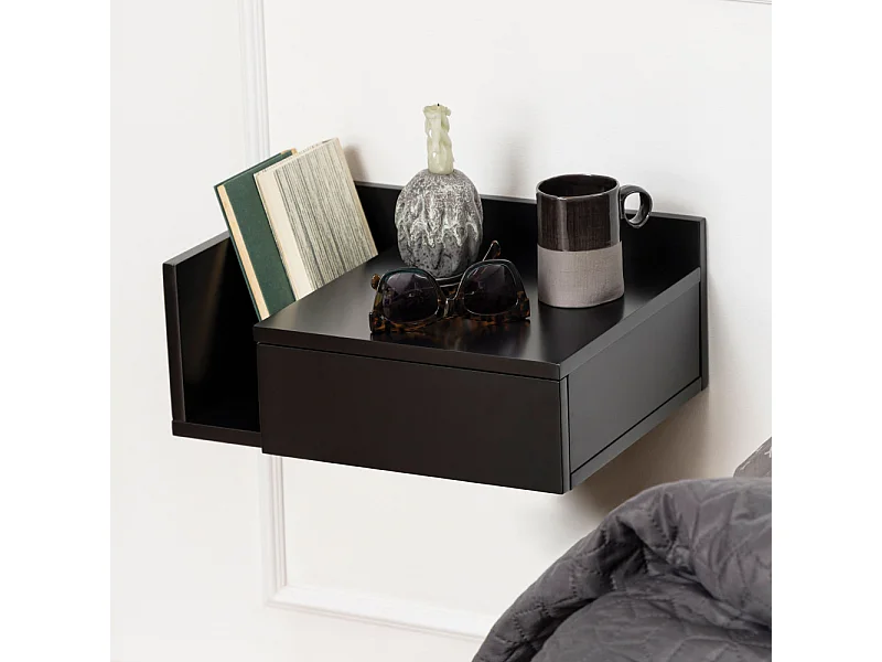 Kamichi - Table de chevet murale réversible en bois - Noir