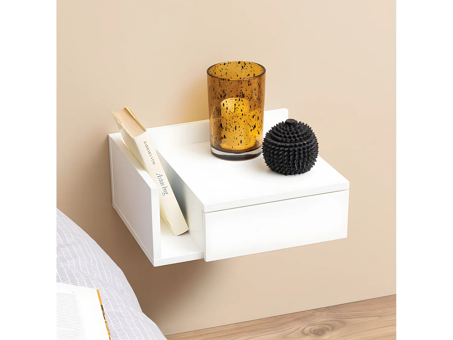 Kamichi - Table de chevet murale réversible en bois - Blanc