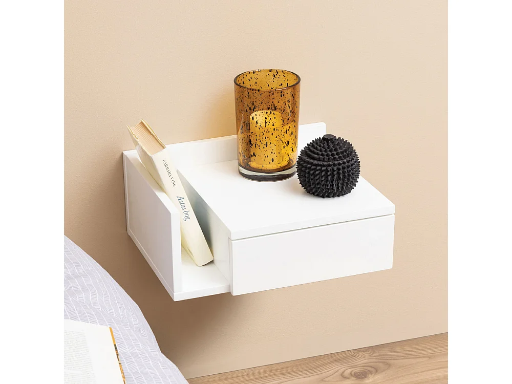 Kamichi - Table de chevet murale réversible en bois - Blanc