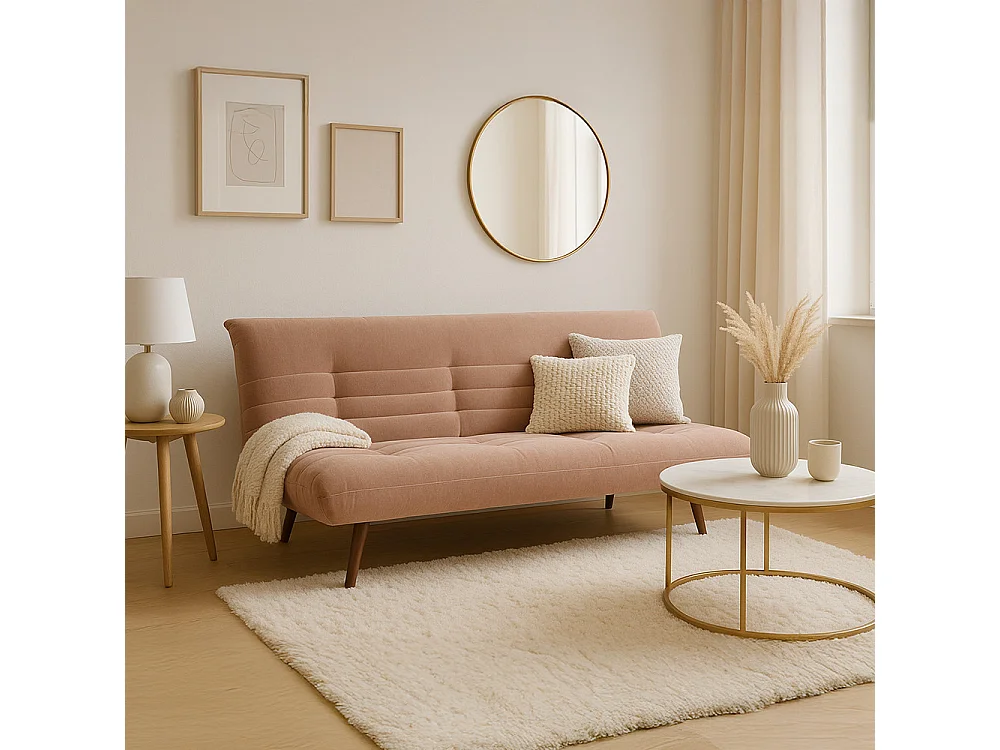 Tommy - Canapé convertible 3 places en tissu chenille - Rose blush