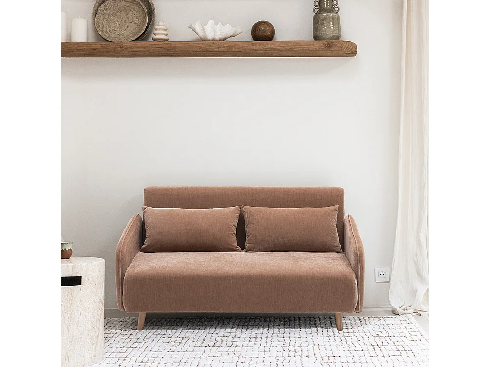 Monica - Canapé convertible 2 places en tissu chenille L140cm - Rose blush