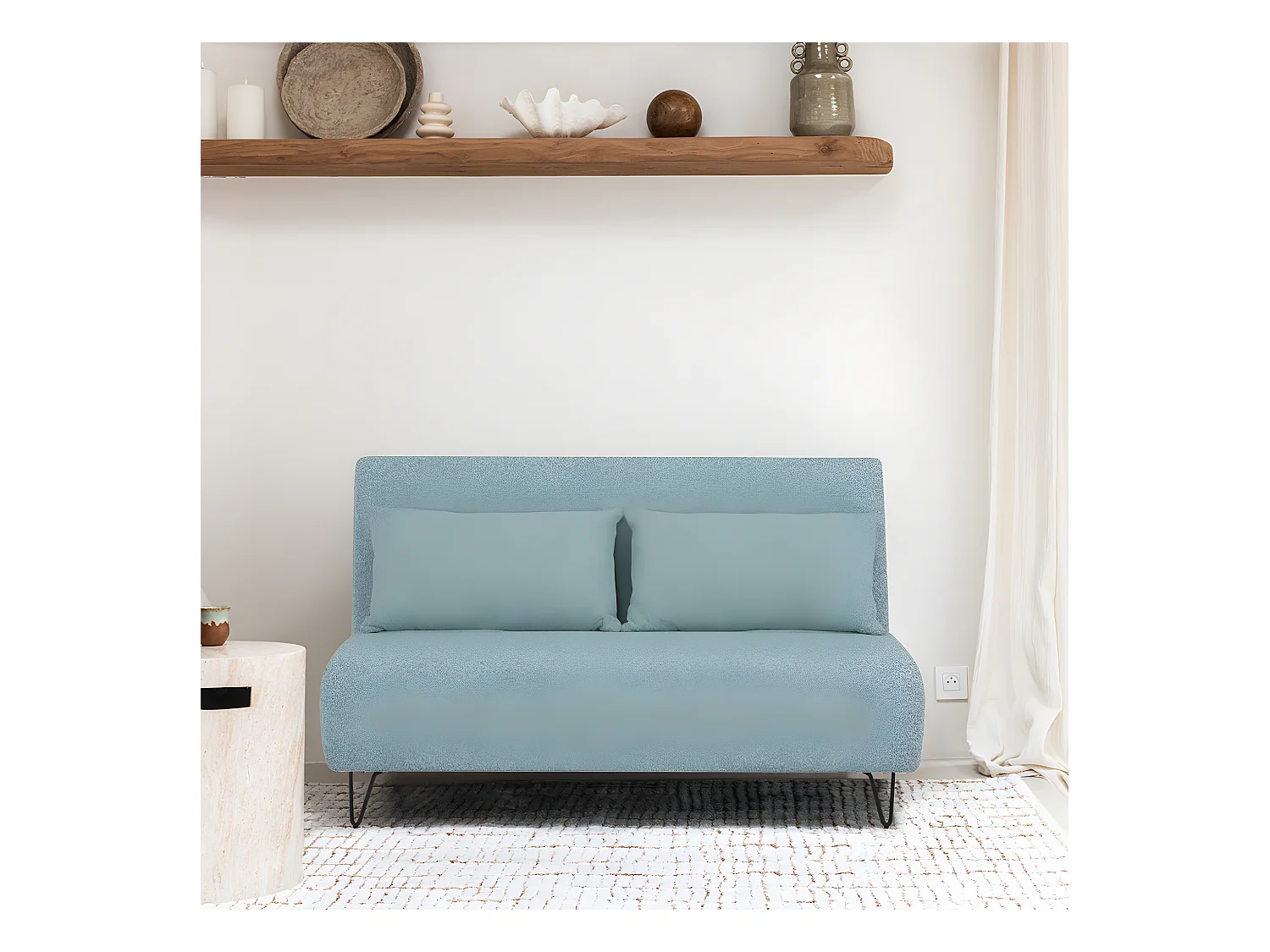 Joe harper - Canapé convertible 2 places en tissu bouclette - Bleu aqua
