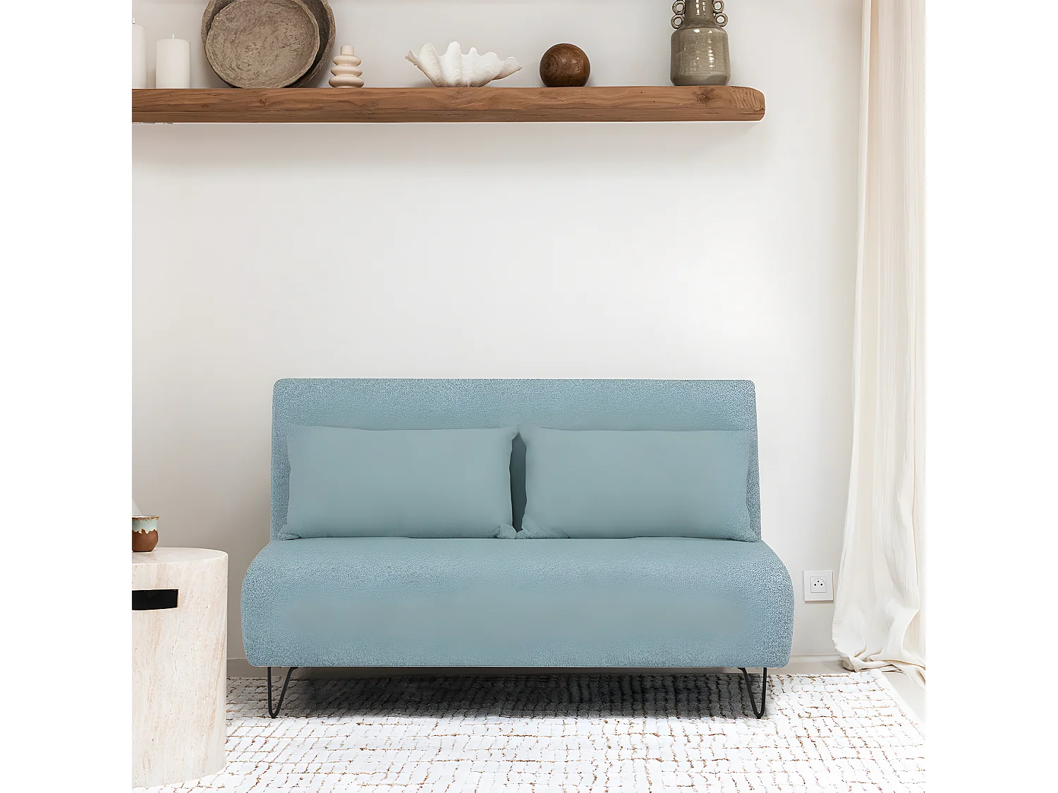 Joe harper - Canapé convertible 2 places en tissu bouclette - Bleu aqua