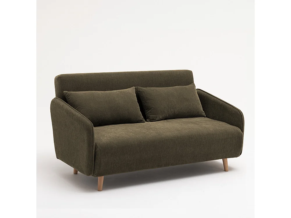 Monica - Canapé convertible 2 places en tissu chenille L140cm - Vert kaki