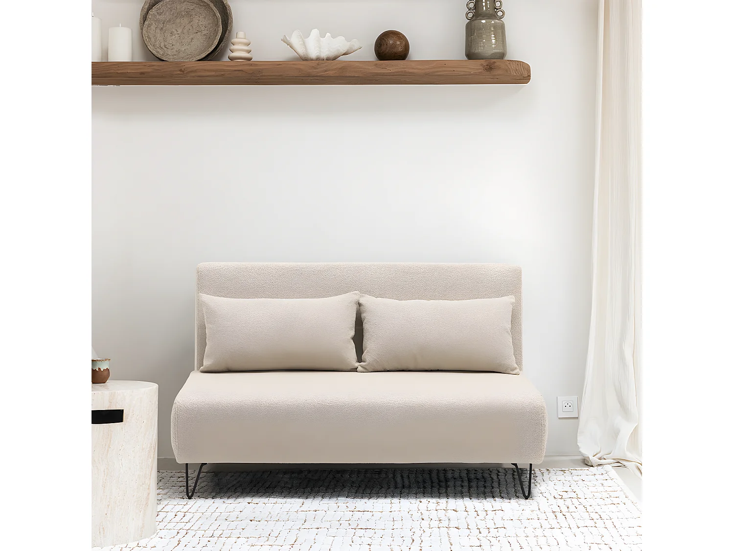 Joe harper - Canapé convertible 2 places en tissu bouclette - Écru