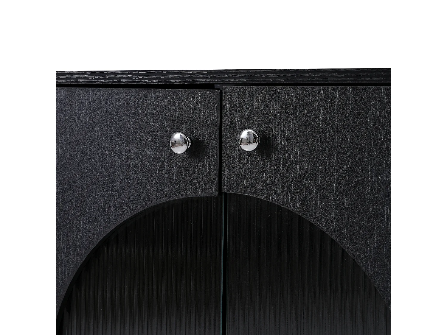 Aparador con 4 puertas - Ratán y patrón semicircular - Tablero de partículas - Negro + roble