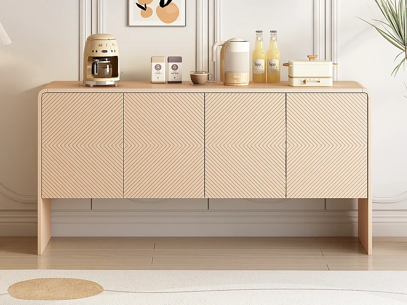 Buffet, Meuble de salon - 4 tiroirs 2 étagère réglables - Bois MDF - Coloris crème abricot